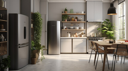 Kitchen equipment background with white cabinets, luxury kitchen decoration concept.