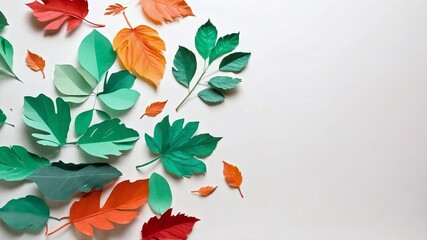 Paper cut leaves on white background 