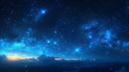 A blue night sky with stars.