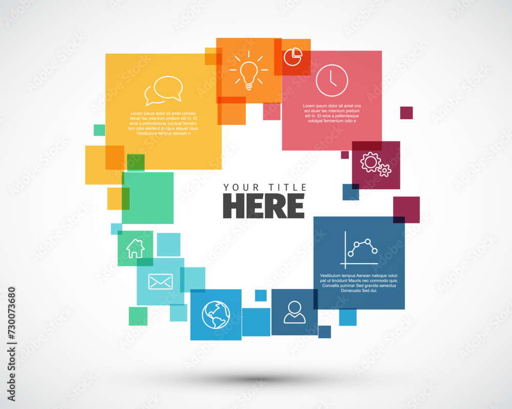 Poster vector circle cycle diagram infographic template with various descriptive square blocks