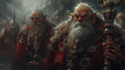 3d illustration of a fantasy scene with old gnomes in armor
