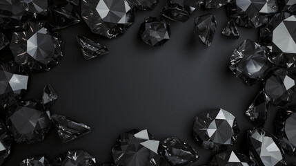 Diamonds on black background with copy space. 3D rendering.