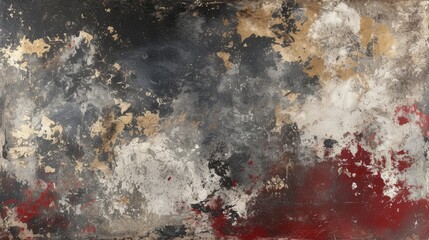 Fototapeta na wymiar Abstract painting in black and red with golden accents, modern decoration, contemporary art
