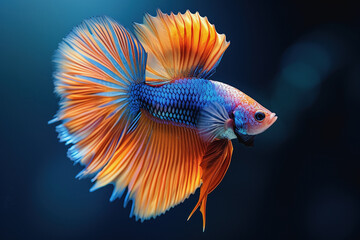 Fototapeta premium The beauty of colorful betta fish swimming beautifully on a black background. AI Generated