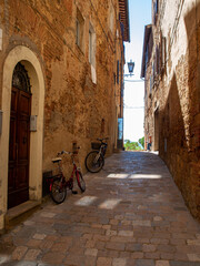Pienza, a tiny village in the Tuscany, known as the ideal city of the Renaissance and a capital of pecorino cheese. UNESCO World Heritage Site.
