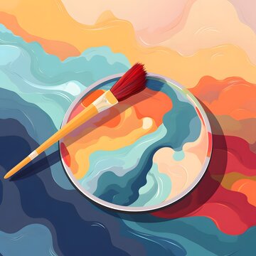 A vibrant illustration capturing the essence of World Art Day, featuring a paintbrush resting on a palette, surrounded by a mesmerizing blend of colors that symbolize the diversity and beauty of art.