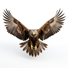 Obraz premium Flying bald eagle bird with big wings isolated on white background