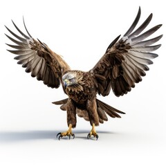 Obraz premium Flying bald eagle bird with big wings isolated on white background