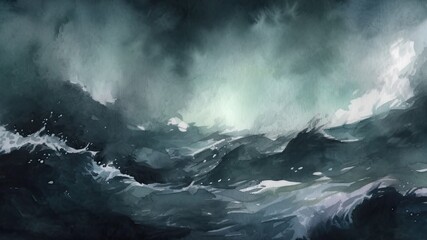 嵐の夜の海原_4 - obrazy, fototapety, plakaty