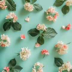 flowers on mint background.