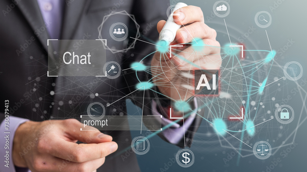 Poster ai - artificial intelligence. big data and deep machine learning concept. digital brain and neural n