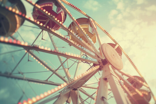 A snapshot of an amusement park, with retro vintage stylized, conveying emotion of cinematography...