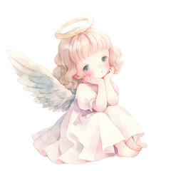 cute little angel cartoon characters, transparent background.