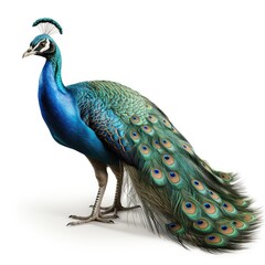 Fototapeta premium Peacock bird with colorful feathers isolated on white background