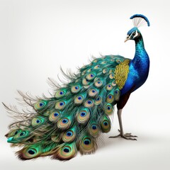 Obraz premium Peacock bird with colorful feathers isolated on white background