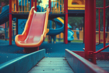 Fototapeta na wymiar A snapshot of a playground, with retro vintage stylized, conveying emotion of cinematography...