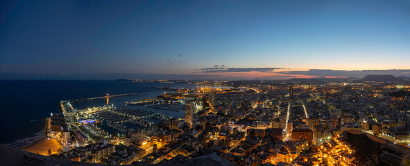 View to Alicante city at night time