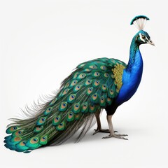 Obraz premium Peacock bird with colorful feathers isolated on white background