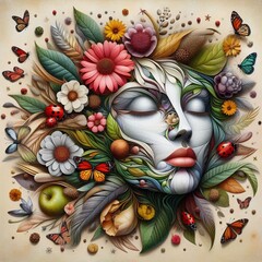 Obraz na płótnie Canvas girl collage with flowers