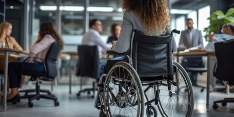 Business Meeting Including Woman In Wheelchair, Highlighting Disability And Diversity