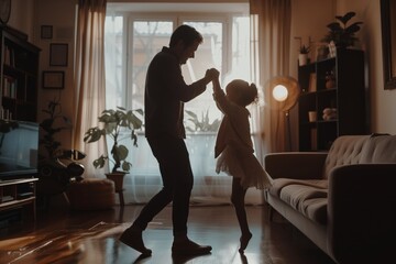 Father And Daughter Dance In Their Living Room