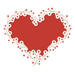 hand drawn heart shape made of tiny branches with red berries romantic colorful vector cut out centerpiece on red background - 730084031