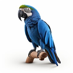 Hyacinth macaw blue colored bird isolated on white background