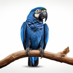 Hyacinth macaw blue colored bird isolated on white background