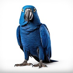 Hyacinth macaw blue colored bird isolated on white background