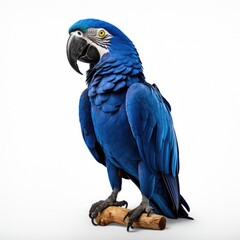 Hyacinth macaw blue colored bird isolated on white background