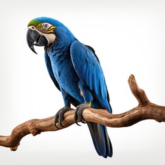 Hyacinth macaw blue colored bird isolated on white background