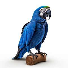 Hyacinth macaw blue colored bird isolated on white background