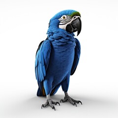 Hyacinth macaw blue colored bird isolated on white background