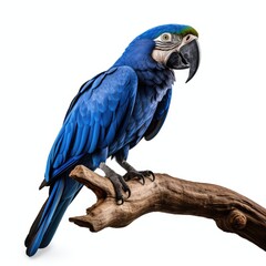 Hyacinth macaw blue colored bird isolated on white background