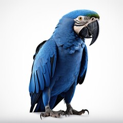 Hyacinth macaw blue colored bird isolated on white background