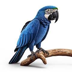 Hyacinth macaw blue colored bird isolated on white background