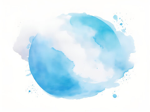 Mancha de acuarela en color azul sobre un fondo blanco liso y aislado, pintado a mano. Vista de frente y de cerca. Copy space, 