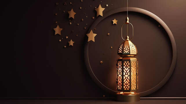 Islamic decoration background with lantern and crescent moon luxury style, ramadan kareem