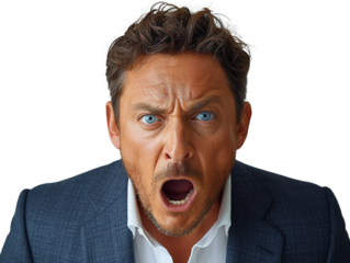 Angry businessman shouting with open mouth in portrait
