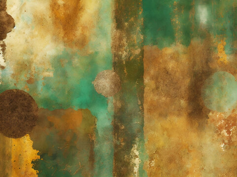 Fondo terroso pintado en tonalidades de los marrones, verdes y ocre. Vista de frente y de cerca. Pintura acuarela. IA Generativa