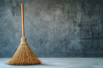Symbol Of Cleanliness And Order, Broom Stands Upright - obrazy, fototapety, plakaty
