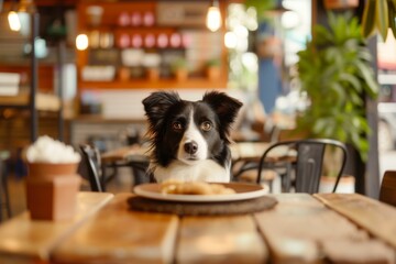 Cute Canine Indulging In A Meal At A Pet-Friendly Café With An Animal-Inspired Décor