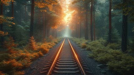Train tracks of through forest.