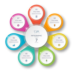 Vector infographic cycle diagram with 7 steps. Round chart that can be used as a diagram, graph, workflow layout for web, report, business analytics, data visualization, brochure, presentation.