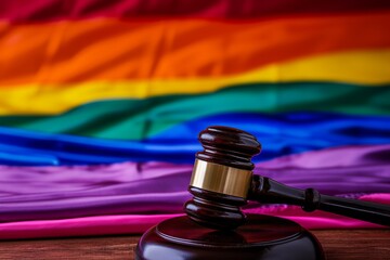 Symbolic Display Of Lgbt Pride In Courtroom Session With Gavel