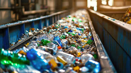 Conveyor Belt Filled With Numerous Glass Bottles