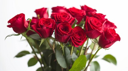 Fototapeta premium Against a clean and transparent background, a stunning bouquet of red roses stands elegantly, each petal and detail meticulously showcased