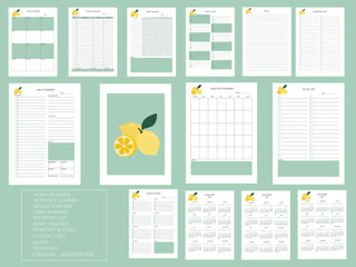 planner  lemons pages templates:daily planner, weekly planner,monthly planner, yearly planner,to do list,habit tracker,contact list, shopping list,notes, monthly budget,calendar 2024/2025/2026 - obrazy, fototapety, plakaty
