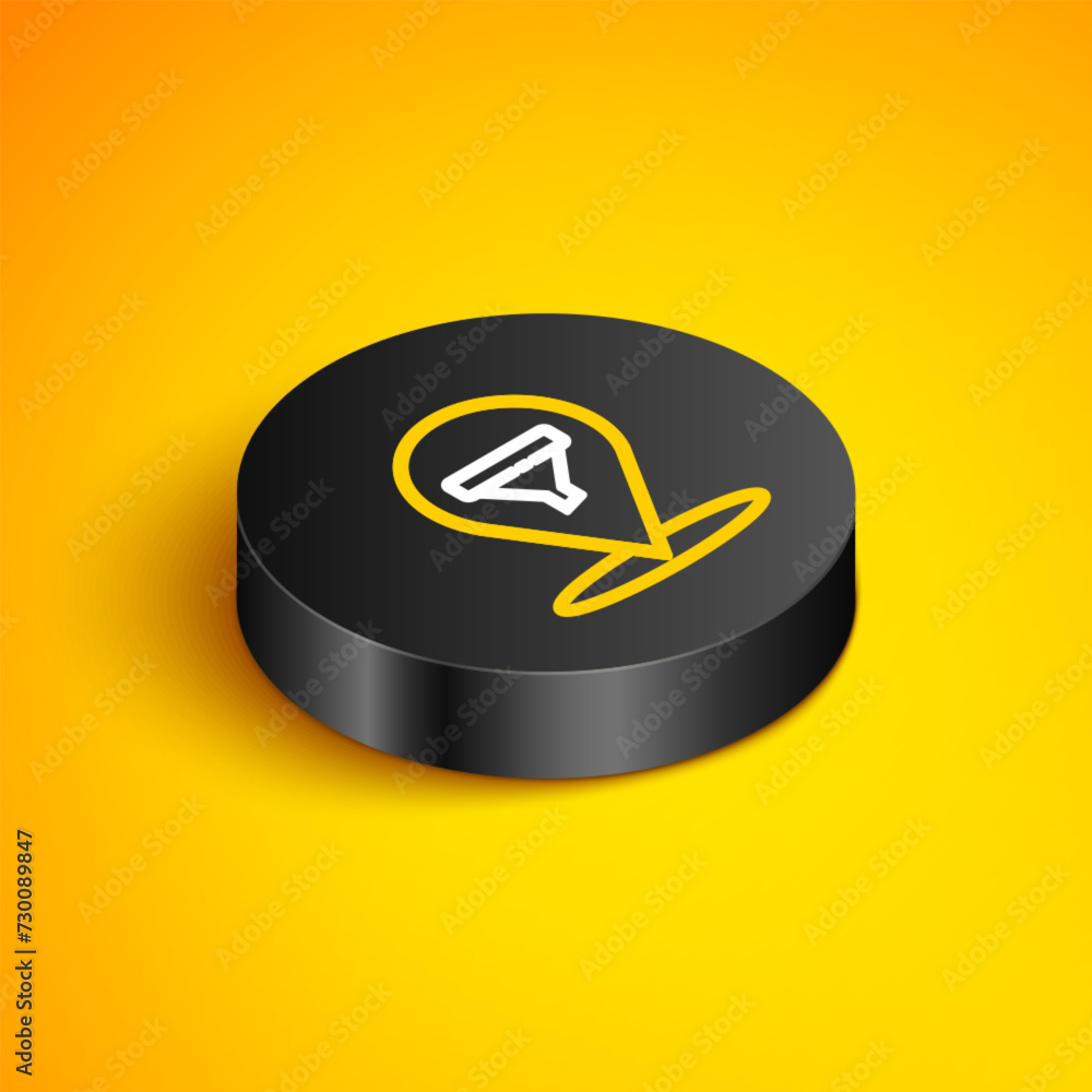 Poster isometric line location with sales funnel icon isolated on yellow background. infographic template. 