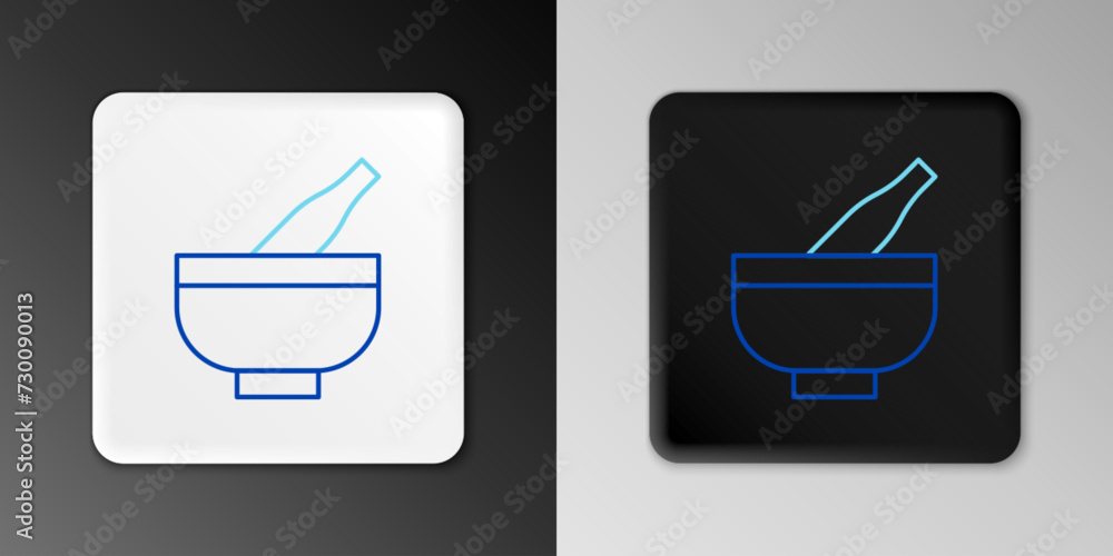 Sticker Line Mortar and pestle icon isolated on grey background. Colorful outline concept. Vector